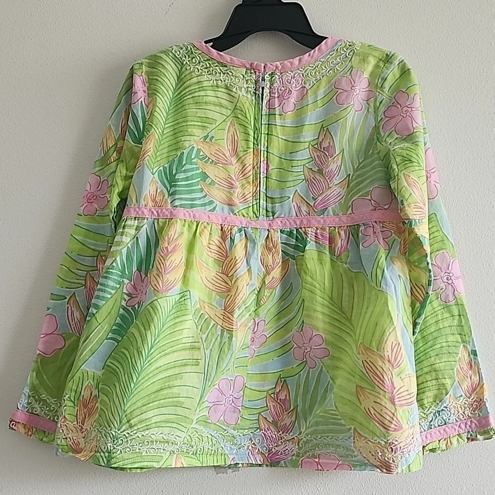 RARE Vintage Lilly Pulitzer Baby Girl Dress - Tropical Floral & Pink Trim Sz 6 M